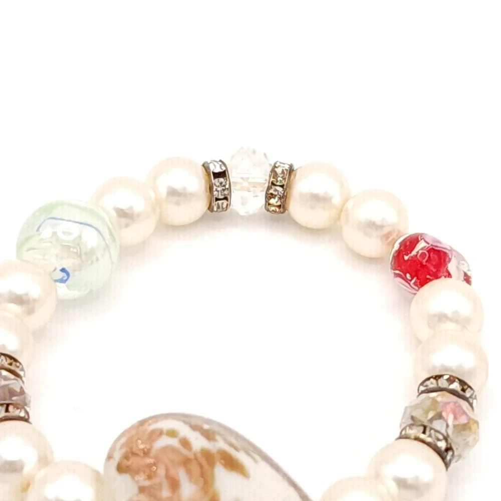 Set of 4 Faux Pearl Stretch Bracelets White Beaded Stackable Jewelry - Picture 2 of 9
